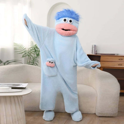 Nuevo pijama de una pieza con diseño de monstruo de boca grande, lindo y divertido, de forro polar grueso, ropa de casa para parejas, hombres y mujeres, pijama de dibujos animados para otoño