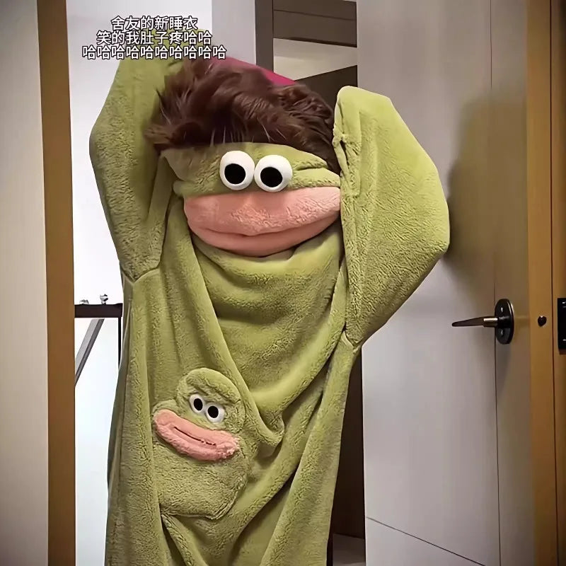 Nuevo pijama de una pieza con diseño de monstruo de boca grande, lindo y divertido, de forro polar grueso, ropa de casa para parejas, hombres y mujeres, pijama de dibujos animados para otoño