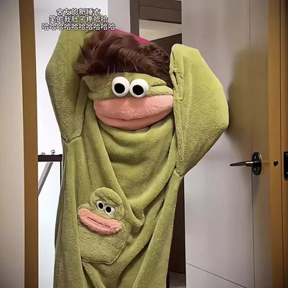 Nuevo pijama de una pieza con diseño de monstruo de boca grande, lindo y divertido, de forro polar grueso, ropa de casa para parejas, hombres y mujeres, pijama de dibujos animados para otoño