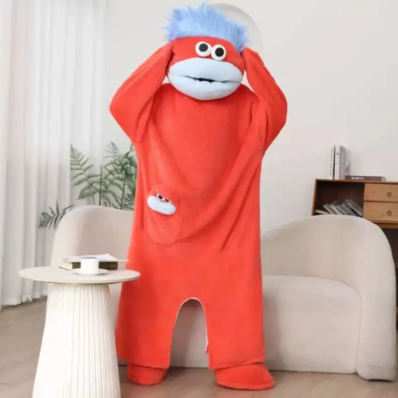Nuevo pijama de una pieza con diseño de monstruo de boca grande, lindo y divertido, de forro polar grueso, ropa de casa para parejas, hombres y mujeres, pijama de dibujos animados para otoño