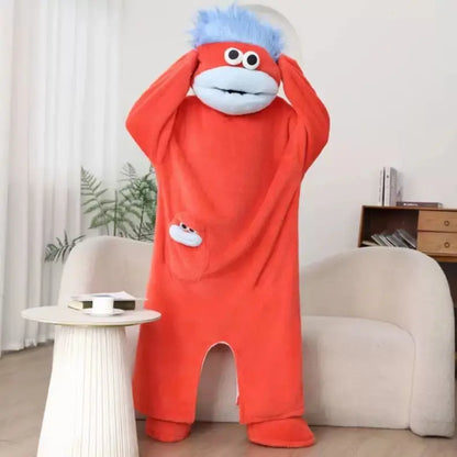 Nuevo pijama de una pieza con diseño de monstruo de boca grande, lindo y divertido, de forro polar grueso, ropa de casa para parejas, hombres y mujeres, pijama de dibujos animados para otoño