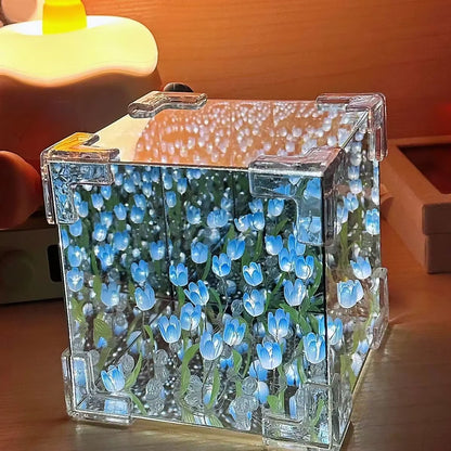 Creative DIY Tulip Flower Sea Cube Three-Dimensional Small Night Lamp Material Package for Girlfriend Couple Girlfriend Gift